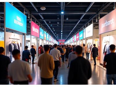 Pengunjung menjelajahi stan label busana lokal di pameran fashion, suasana ramai dan penuh warna