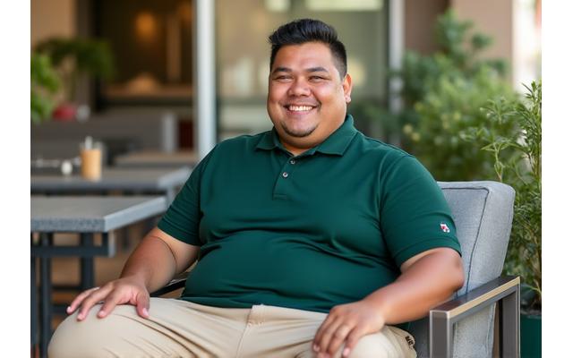 Pria plus size mengenakan kaus polo kasual yang nyaman dan bergaya