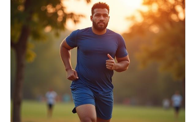 Pria plus size dalam pakaian olahraga yang elastis dan nyaman