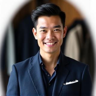 Potret profesional seorang personal stylist pria, berkharisma dan berpakaian rapi.