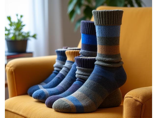 Kaus kaki kasual dengan desain menarik, diatur dalam tumpukan