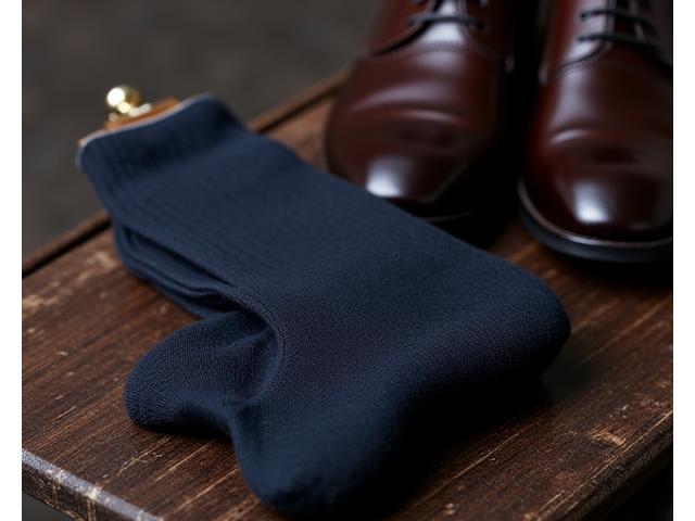 Sepasang kaus kaki formal berwarna gelap dengan motif halus