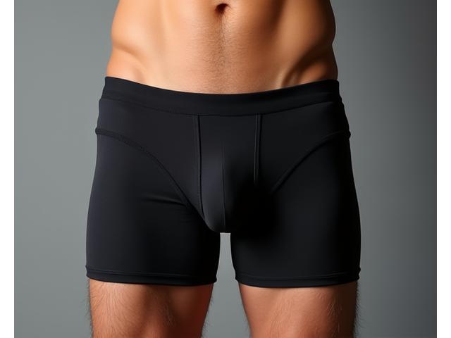 Pria yang mengenakan trunks, bergaya modern dan rendah pinggang.