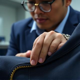 Potret Quality Control specialist sedang teliti memeriksa serat kain.