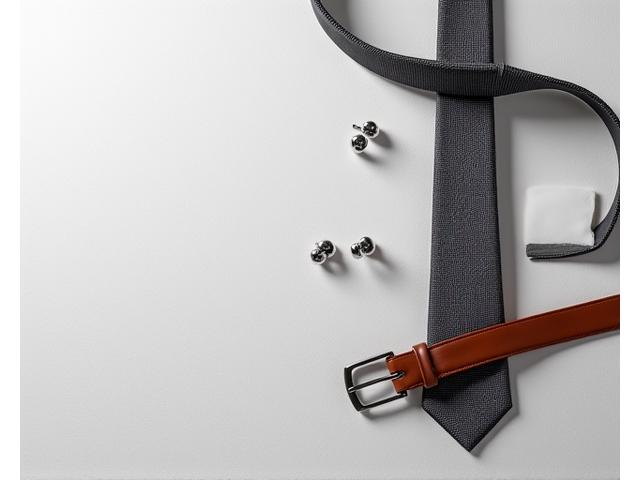 Berbagai aksesori pria seperti dasi sutra, cufflinks, dan ikat pinggang kulit.